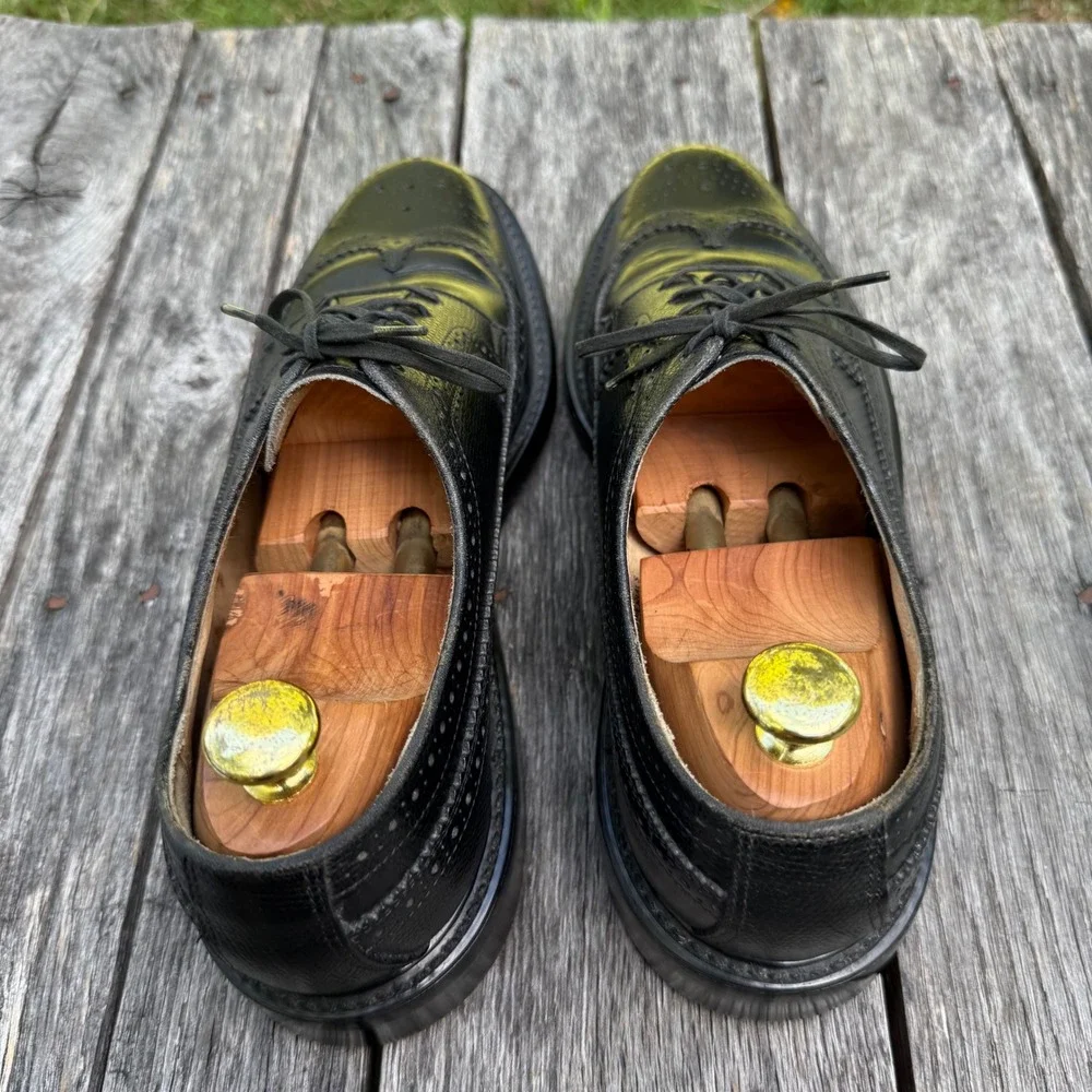 VTG Sears Mens Black Leather Longwing Brogue Derby Shoes 11 D 74608-672 Wingtip